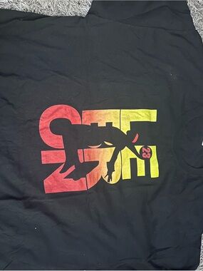 Gildan Black Swim Tee with Red-to-Yellow Gradient Graphic